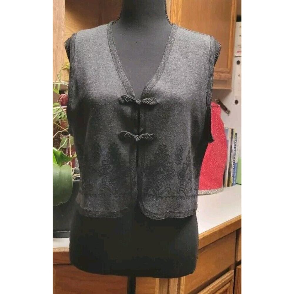 I.N. Studio San Francisco Gray And Black Vest With Floral Embroidery And Two...